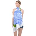 Botanical Floral Print Stylized Photo Halter Asymmetric Satin Top View1