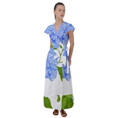 Botanical Floral Print Stylized Photo Flutter Sleeve Maxi Dress by dflcprintsclothing