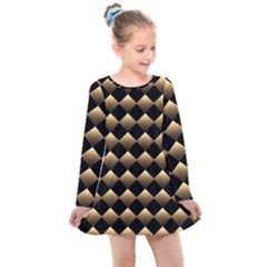 Golden-chess-board-background Kids  Long Sleeve Dress by Vaneshart