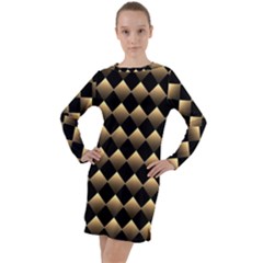 Golden-chess-board-background Long Sleeve Hoodie Dress