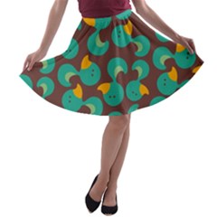 Vector-illustration-seamless-pattern-with-cartoon-duck A-line Skater Skirt by Vaneshart