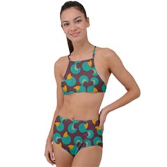 Vector-illustration-seamless-pattern-with-cartoon-duck High Waist Tankini Set by Vaneshart