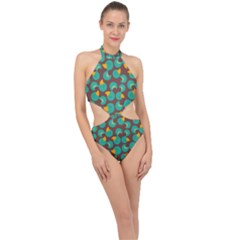 Vector-illustration-seamless-pattern-with-cartoon-duck Halter Side Cut Swimsuit by Vaneshart