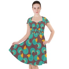 Vector-illustration-seamless-pattern-with-cartoon-duck Cap Sleeve Midi Dress