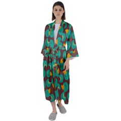 Vector-illustration-seamless-pattern-with-cartoon-duck Maxi Satin Kimono