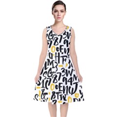 Letters-pattern V-neck Midi Sleeveless Dress 