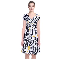 Letters-pattern Short Sleeve Front Wrap Dress by Vaneshart