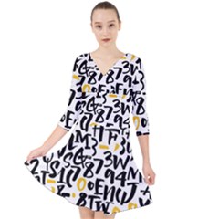 Letters-pattern Quarter Sleeve Front Wrap Dress by Vaneshart