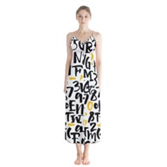 Letters-pattern Button Up Chiffon Maxi Dress by Vaneshart