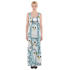 Penguins Pattern Thigh Split Maxi Dress by Vaneshart