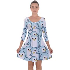 Penguins Pattern Quarter Sleeve Skater Dress by Vaneshart