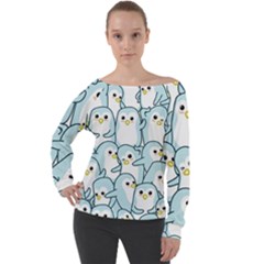 Penguins Pattern Off Shoulder Long Sleeve Velour Top