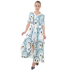 Penguins Pattern Waist Tie Boho Maxi Dress by Vaneshart