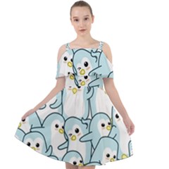 Penguins Pattern Cut Out Shoulders Chiffon Dress