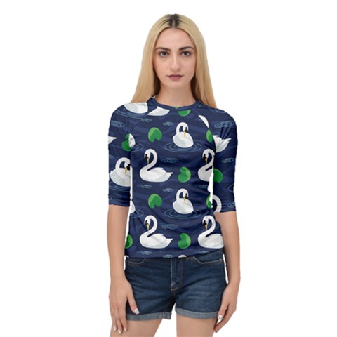 Swan Pattern Elegant Design Quarter Sleeve Raglan Tee by Vaneshart