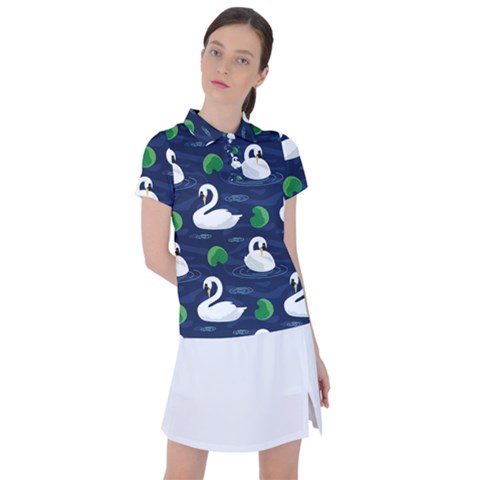 Swan Pattern Elegant Design Women s Polo Tee by Vaneshart