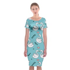 Elegant-swan-pattern-design Classic Short Sleeve Midi Dress