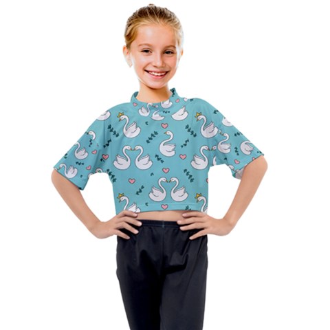 Elegant-swan-pattern-design Kids Mock Neck Tee by Vaneshart