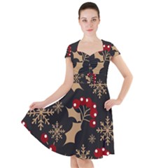 Christmas Pattern With Snowflakes Berries Cap Sleeve Midi Dress by Vaneshart