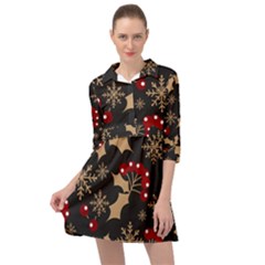 Christmas Pattern With Snowflakes Berries Mini Skater Shirt Dress by Vaneshart