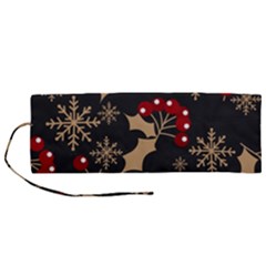 Christmas Pattern With Snowflakes Berries Roll Up Canvas Pencil Holder (m) by Vaneshart