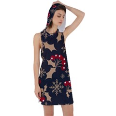 Christmas Pattern With Snowflakes Berries Racer Back Hoodie Dress