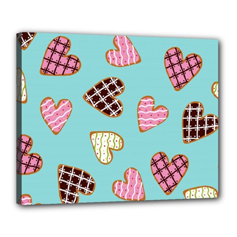 Seamless Pattern With Heart Shaped Cookies With Sugar Icing Canvas 20  X 16  (stretched) by Vaneshart