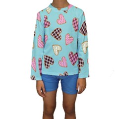 Seamless Pattern With Heart Shaped Cookies With Sugar Icing Kids  Long Sleeve Swimwear by Vaneshart