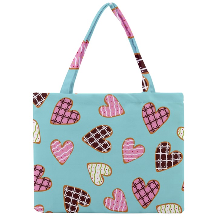 Seamless pattern with heart shaped cookies with sugar icing Mini Tote Bag