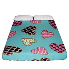 Seamless Pattern With Heart Shaped Cookies With Sugar Icing Fitted Sheet (california King Size) by Vaneshart