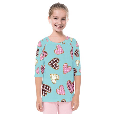 Seamless Pattern With Heart Shaped Cookies With Sugar Icing Kids  Quarter Sleeve Raglan Tee by Vaneshart