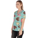 Seamless pattern with heart shaped cookies with sugar icing Women s V-Neck Scrub Top View2