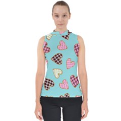 Seamless Pattern With Heart Shaped Cookies With Sugar Icing Mock Neck Shell Top by Vaneshart