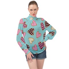 Seamless Pattern With Heart Shaped Cookies With Sugar Icing High Neck Long Sleeve Chiffon Top by Vaneshart