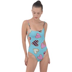 Seamless Pattern With Heart Shaped Cookies With Sugar Icing Tie Strap One Piece Swimsuit by Vaneshart