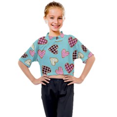 Seamless Pattern With Heart Shaped Cookies With Sugar Icing Kids Mock Neck Tee