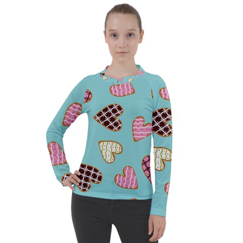 Seamless Pattern With Heart Shaped Cookies With Sugar Icing Women s Pique Long Sleeve Tee by Vaneshart