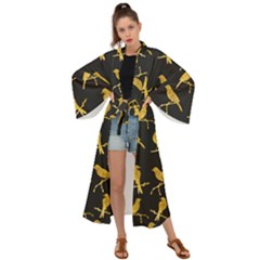 Background With Golden Birds Maxi Kimono by Vaneshart