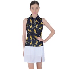 Background With Golden Birds Women s Sleeveless Polo Tee