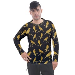 Background With Golden Birds Men s Pique Long Sleeve Tee