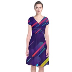 Colorful-abstract-background Short Sleeve Front Wrap Dress