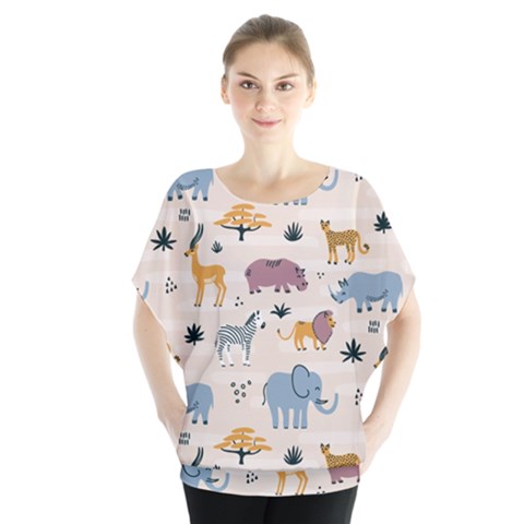 Wild Animals Seamless Pattern Batwing Chiffon Blouse by Vaneshart