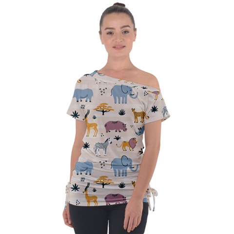 Wild Animals Seamless Pattern Tie-up Tee by Vaneshart