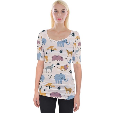 Wild Animals Seamless Pattern Wide Neckline Tee by Vaneshart