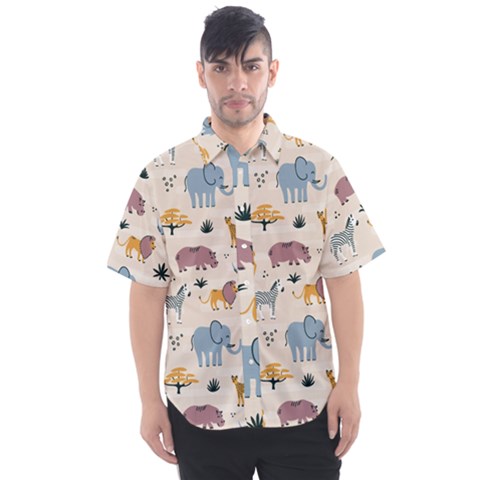 Wild Animals Seamless Pattern Men s Short Sleeve Shirt by Vaneshart