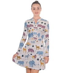 Wild Animals Seamless Pattern Long Sleeve Panel Dress by Vaneshart