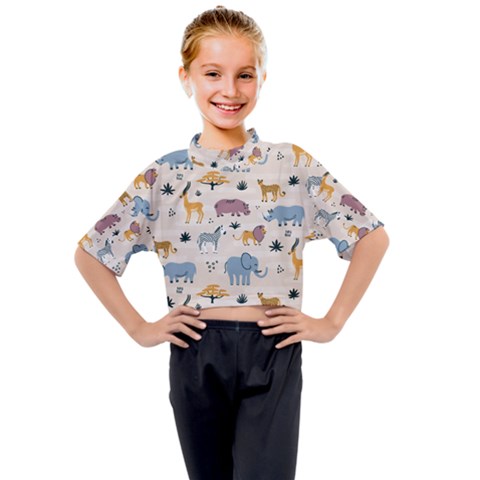 Wild Animals Seamless Pattern Kids Mock Neck Tee by Vaneshart