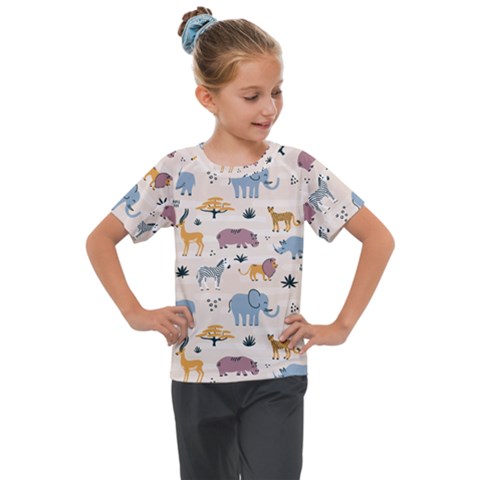 Wild Animals Seamless Pattern Kids  Mesh Piece Tee by Vaneshart