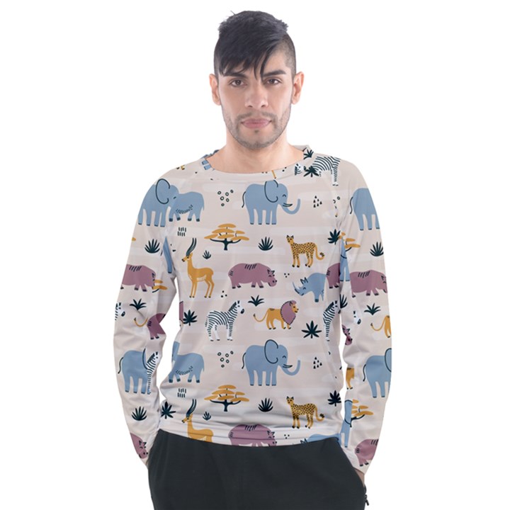 Wild animals seamless pattern Men s Long Sleeve Raglan Tee