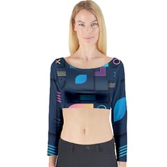 Gradient Geometric Shapes Dark Background Long Sleeve Crop Top by Vaneshart